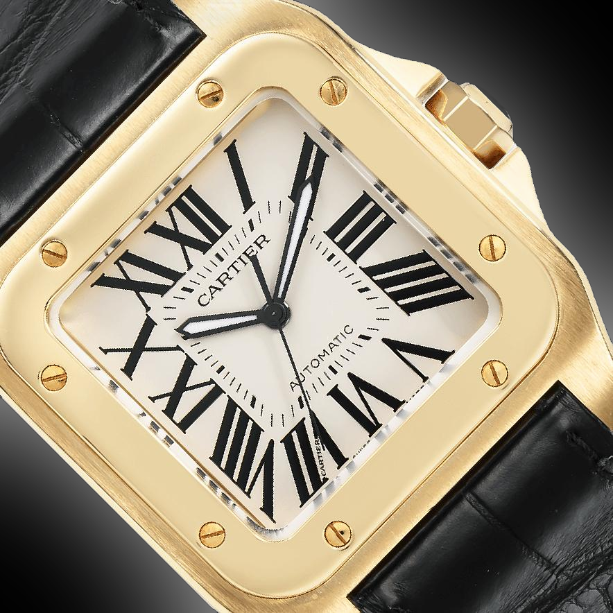 Cartier Santos 100 W200 Silver Dial, 18kt Yellow Gold, 42.0 mm