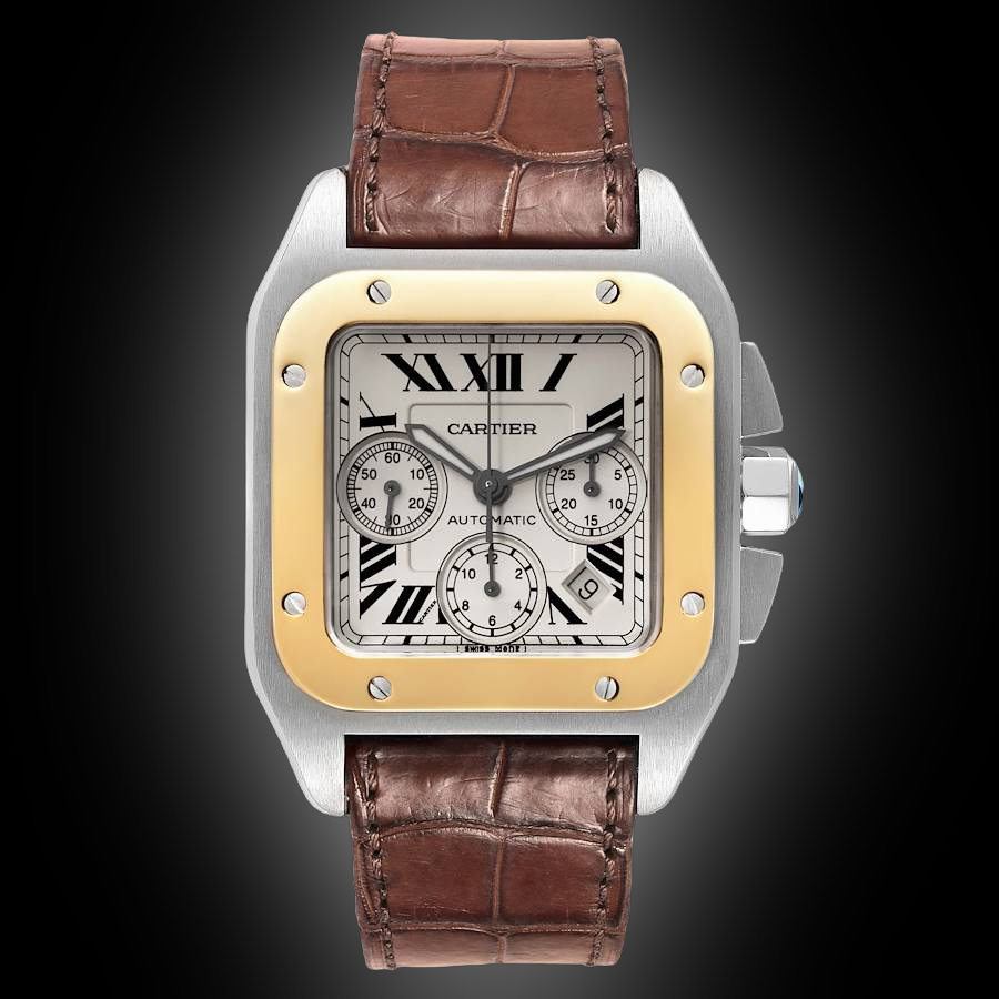 Cartier Santos 100 W200 Silver Dial, 18kt Yellow Gold and