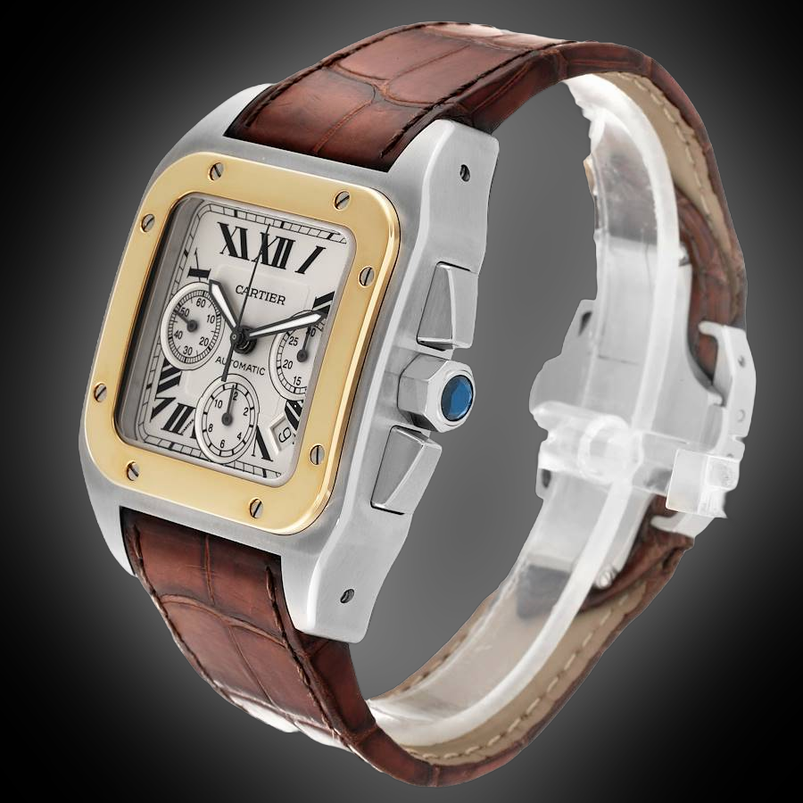 Cartier Santos 100 W200 Silver Dial, 18kt Yellow Gold and
