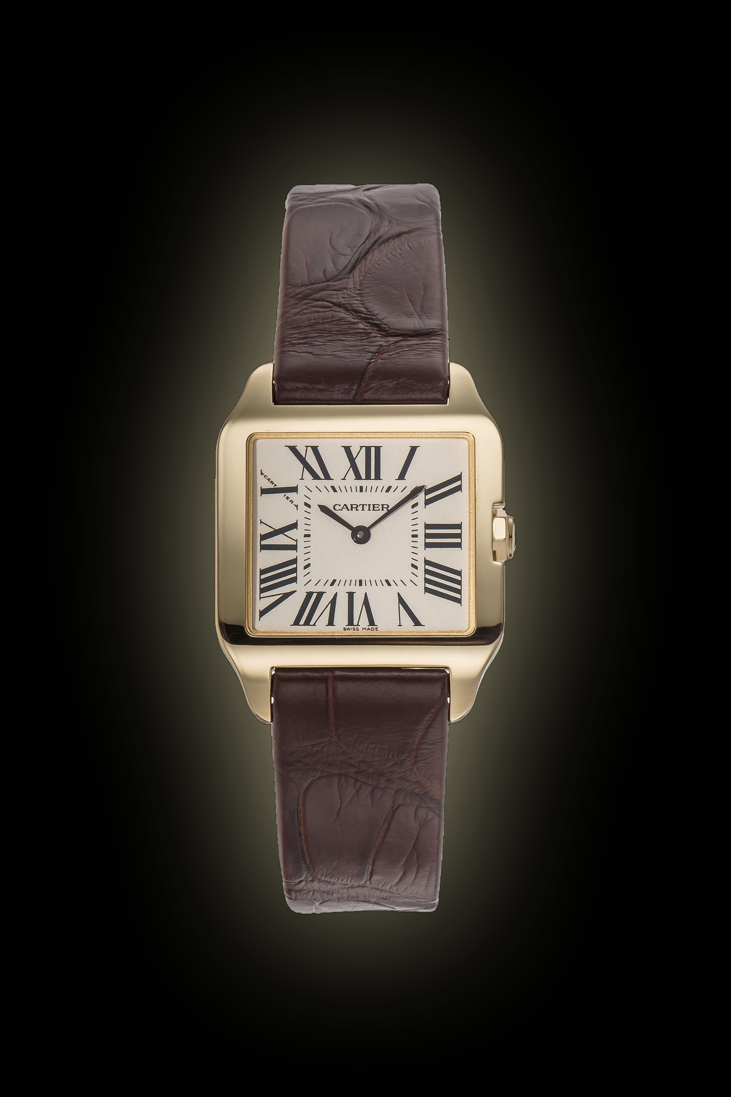 Cartier Santos Dumont W200 Silver Grained Dial Dial, 18kt Yellow