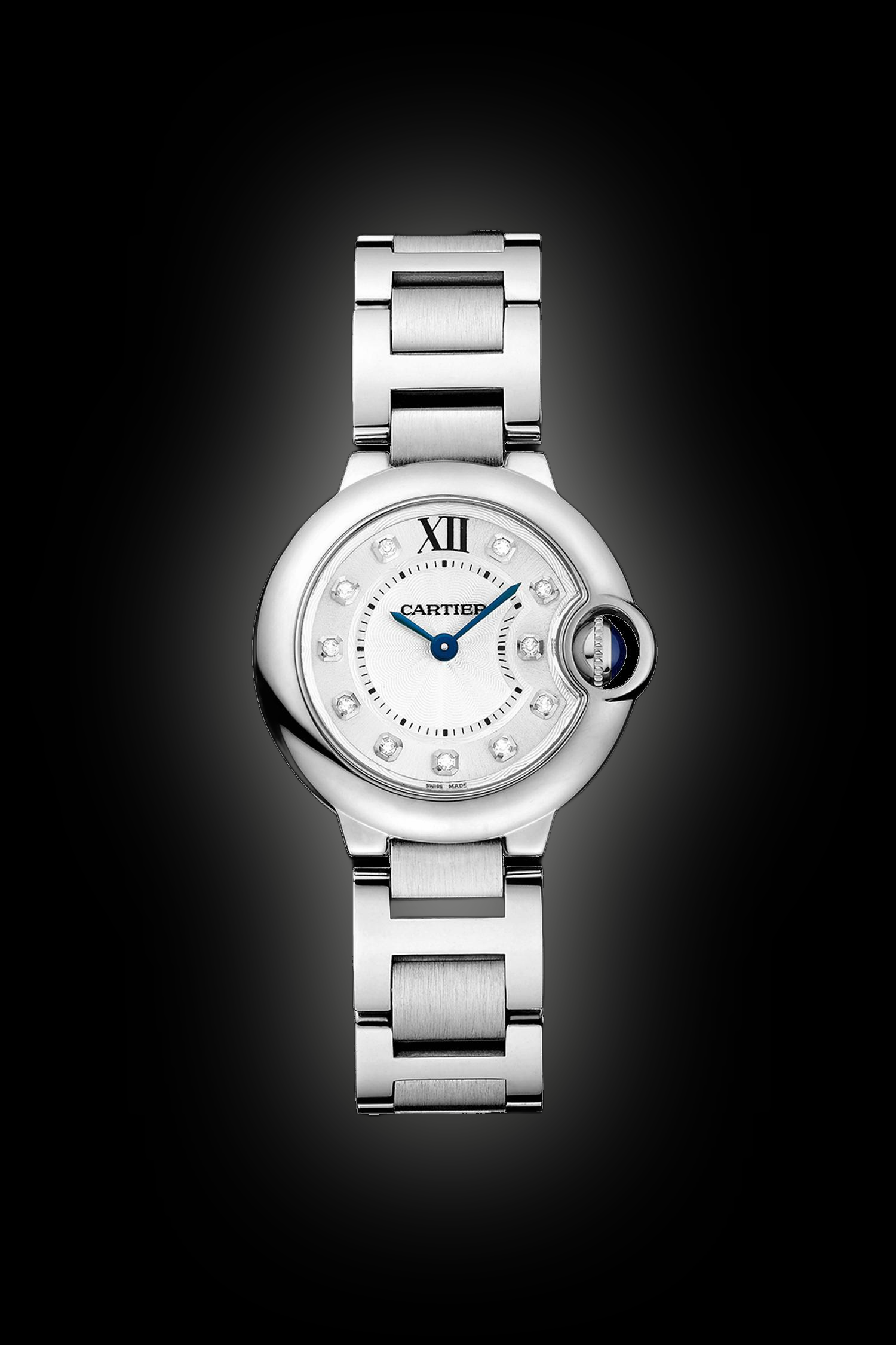 Cartier Ballon Blue 28 Watch Diamond Bezel Silver Quartz Cartier Ballon Bleu 28mm Stainless Steel Diamond Encrusted  main image 2