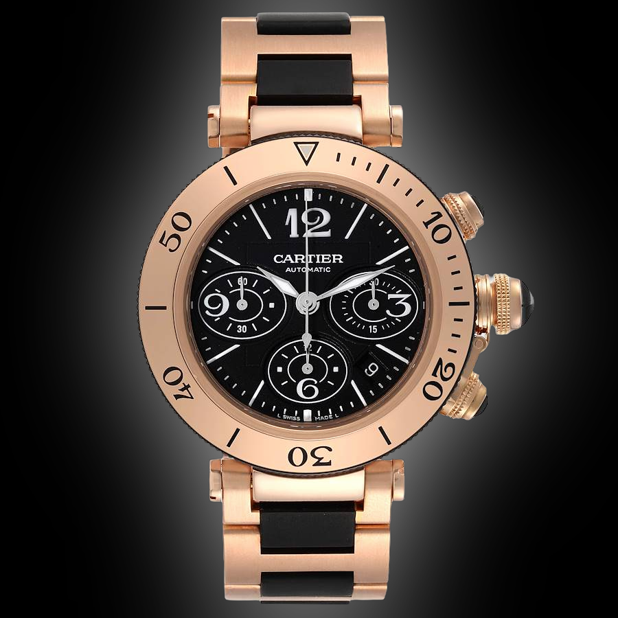 Cartier Pasha Seatimer W301 Black Dial, 18kt Rose Gold, mm