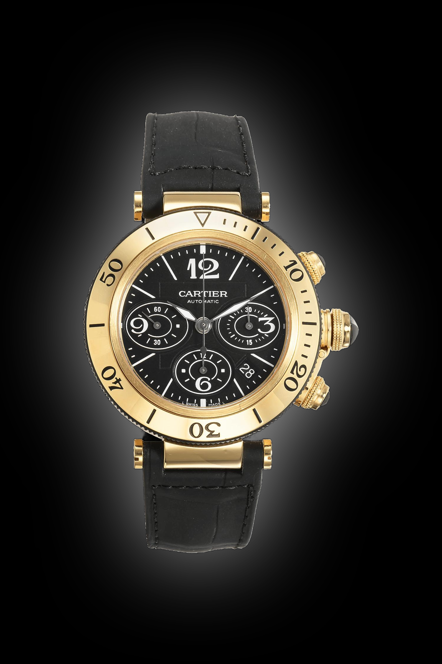 Cartier Pasha de Cartier W303 Black Dial, 18kt Yellow Gold, 42.5