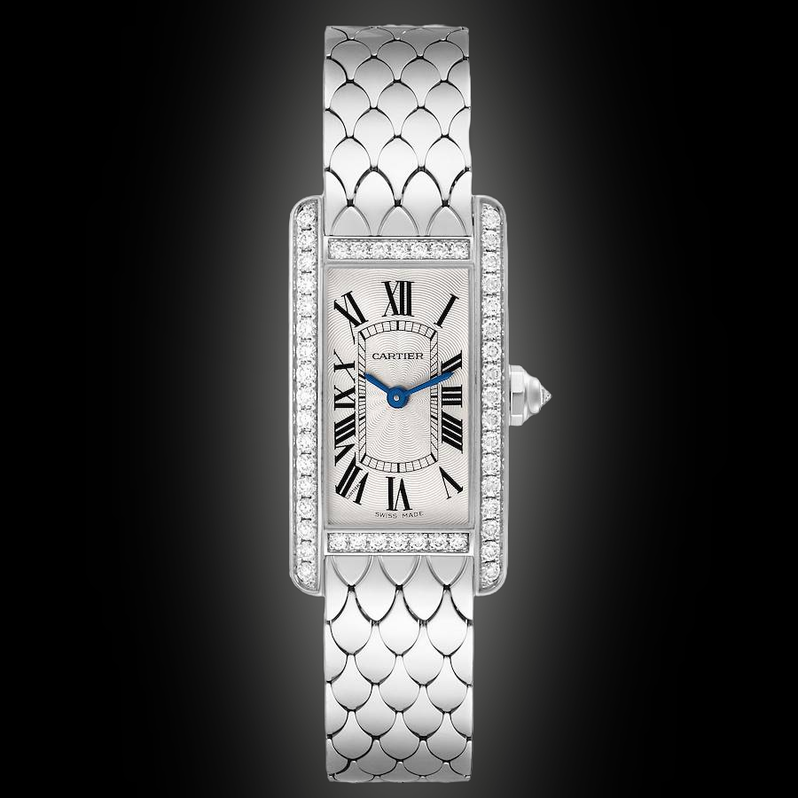 Cartier Tank Americaine WB71 Silver Dial, 18kt White Gold, Diamond