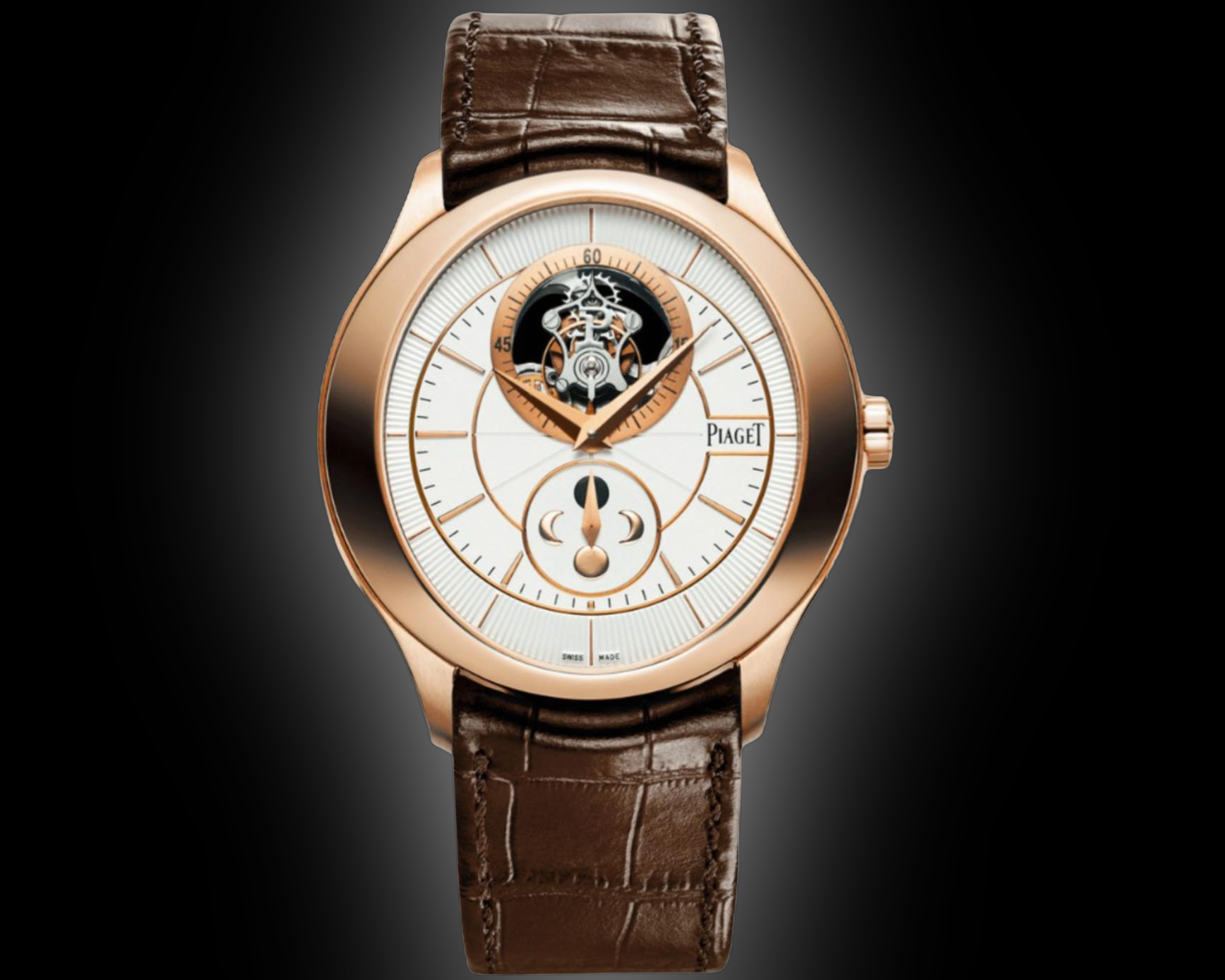Piaget Gouverneur 37114 Silvered Dial, Pink Gold, Tourbillon, Moonphase