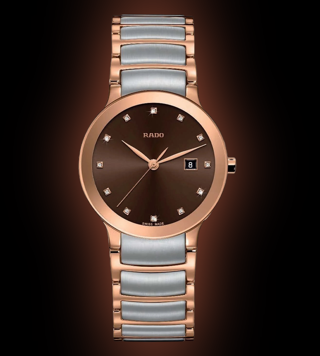 Rado Centrix 3055 Brown Dial, Stainless Steel, 28.0 mm, Diamonds