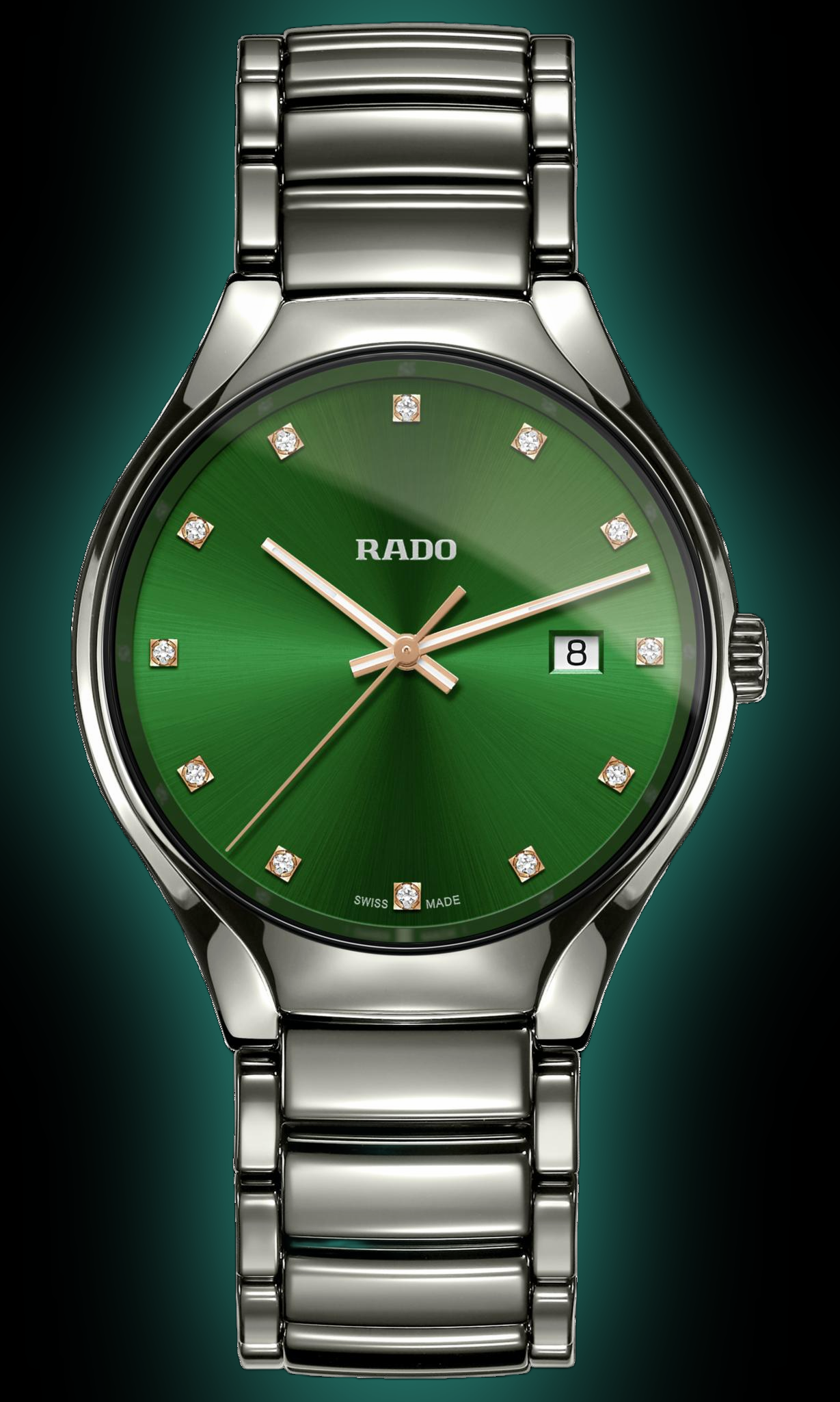 Rado TRUE Round 2723 Green Dial, Plasma High-Tech Ceramic, Diamonds