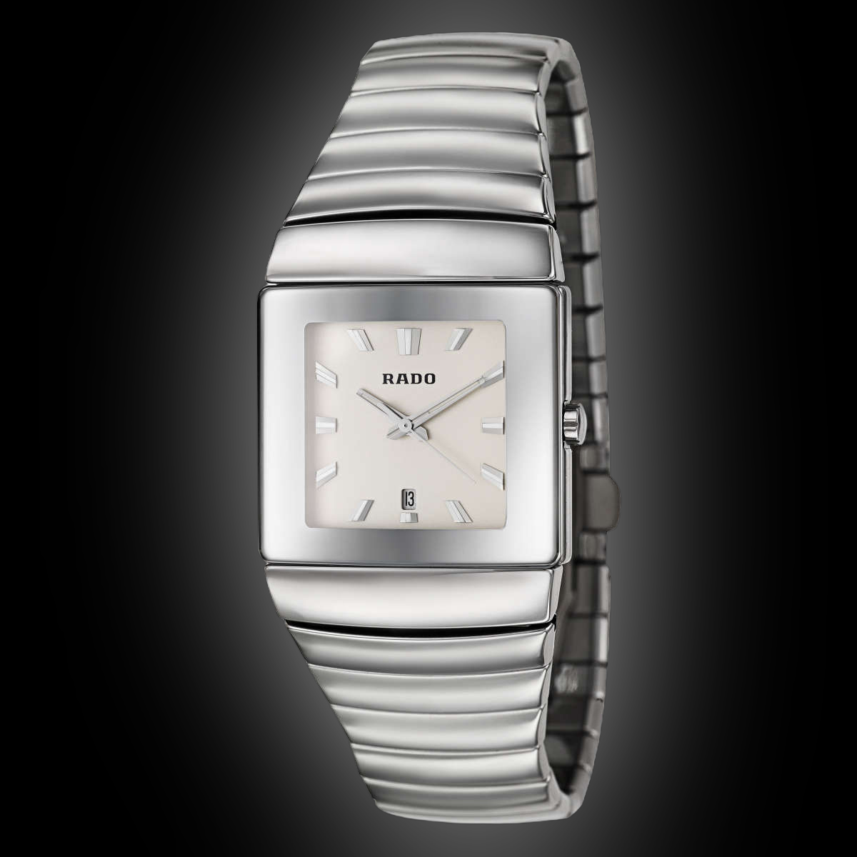 Rado Sintra 1343 Black Dial, Platinum-Tone Ceramic, Analog, Men's