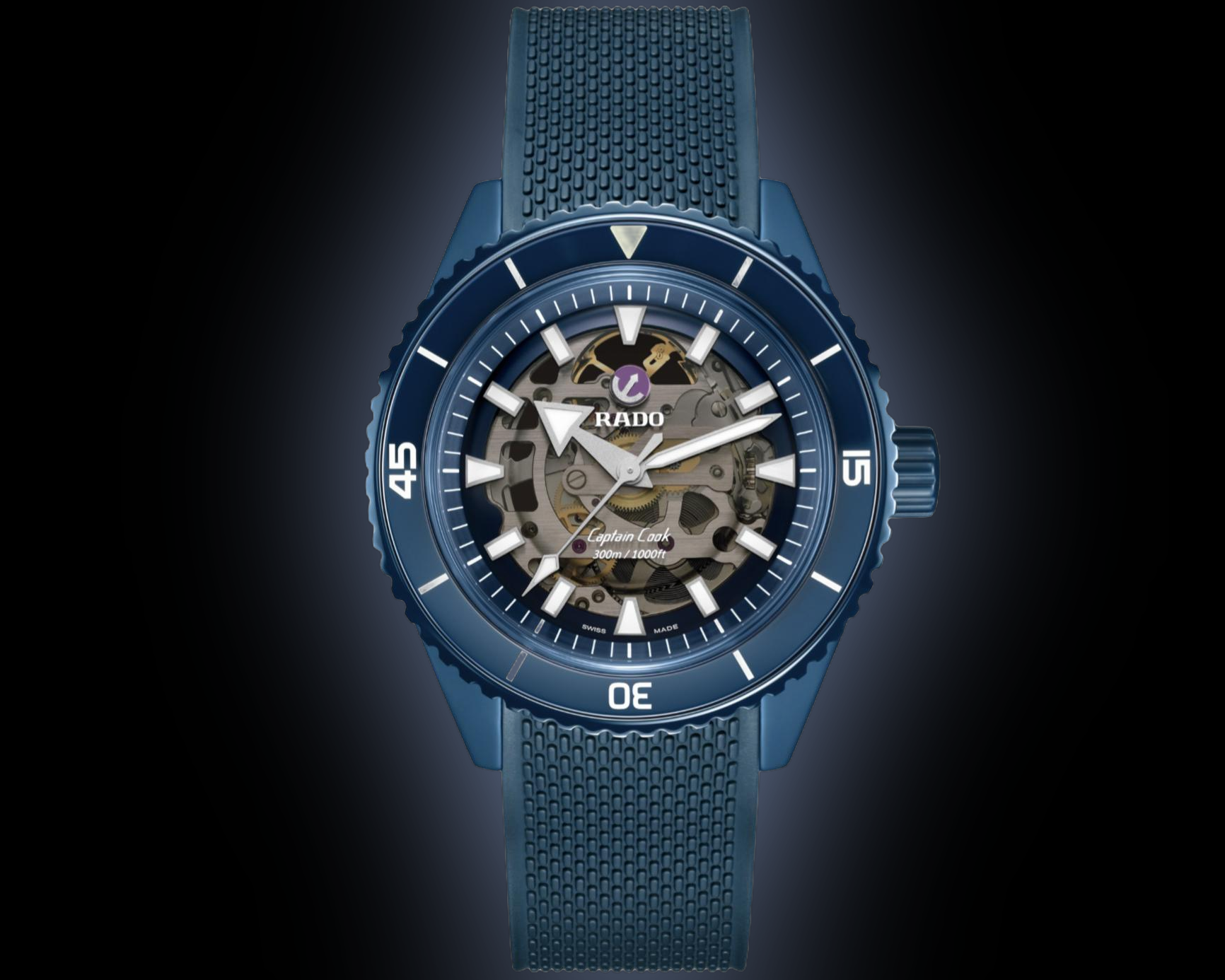 Rado Captain Cook 3215 Skeleton Blue Dial, High-Tech Ceramic, 43.0