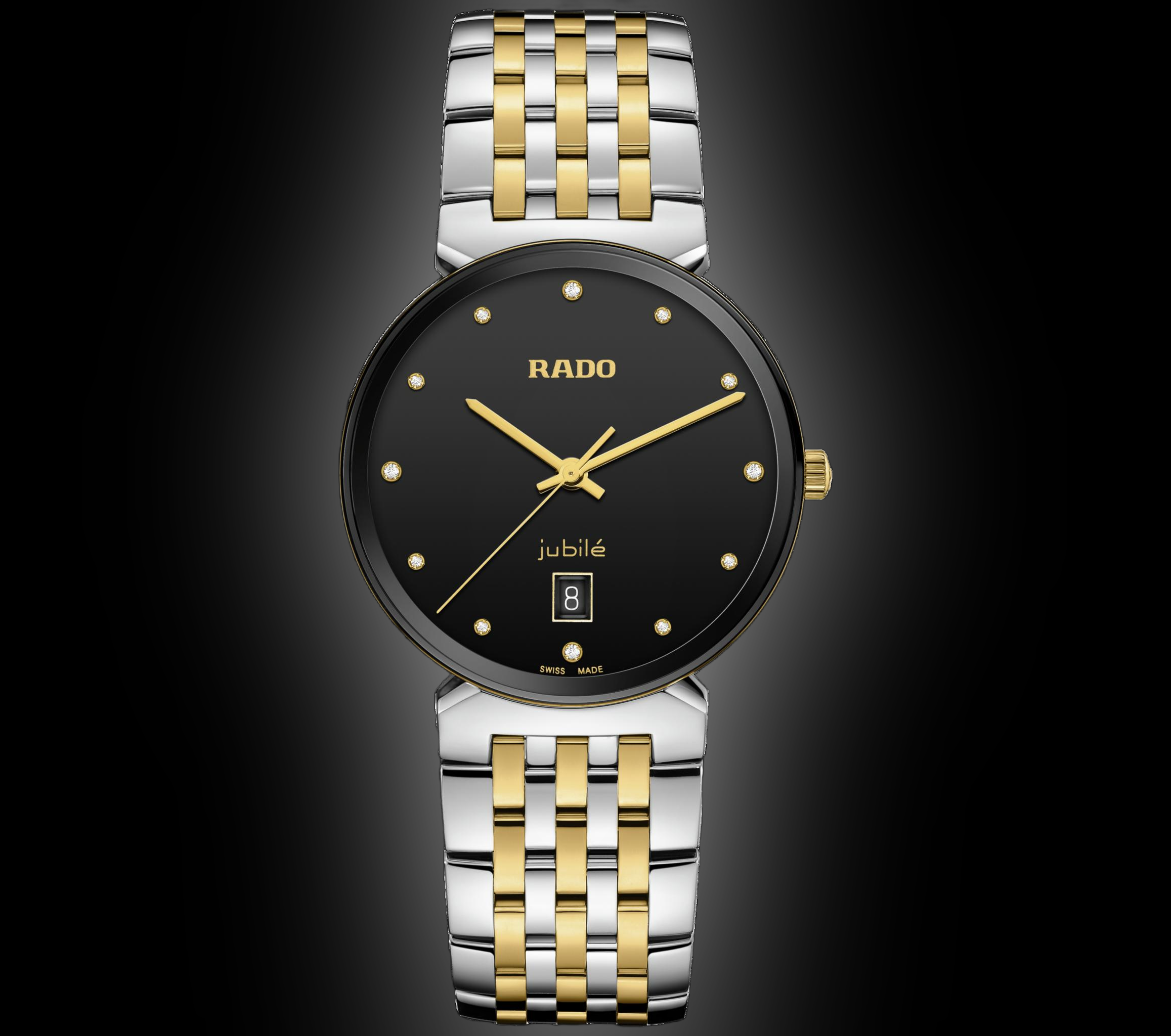 RADO FLORENCE ブラック/ゴールド RADO Florence Quartz Date Steel Gold Black Dial Men's Watch