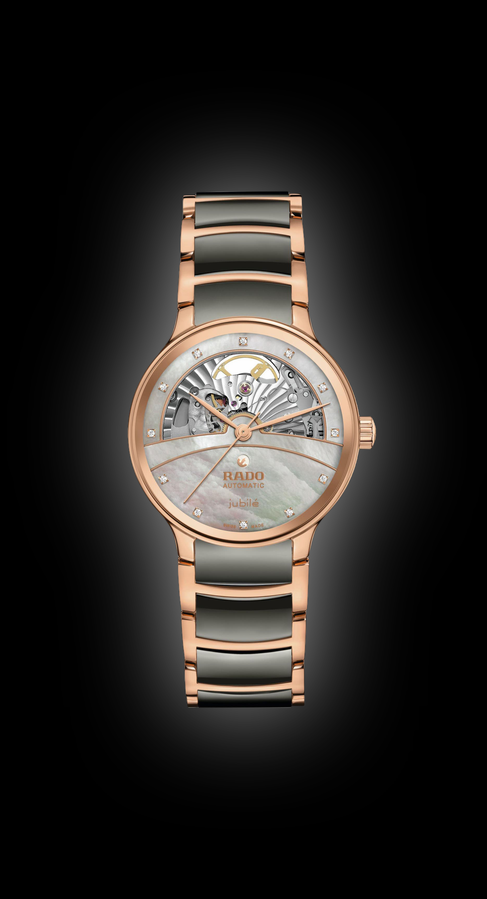 Rado Centrix 3002 Open Heart Rose Gold Dial, Stainless Steel,