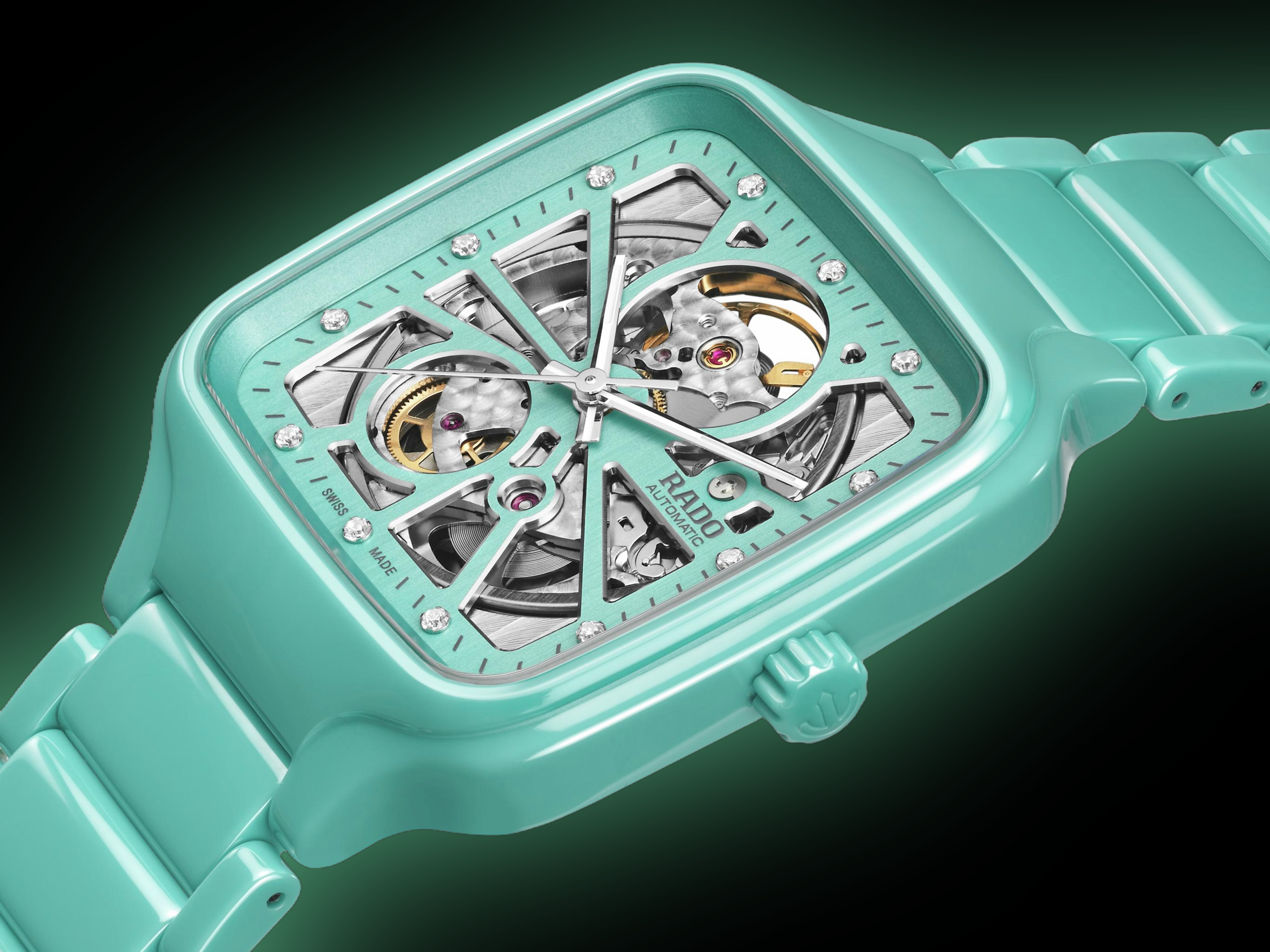 Rado TRUE Square 2717 Open Heart Turquoise Dial, High-Tech Ceramic