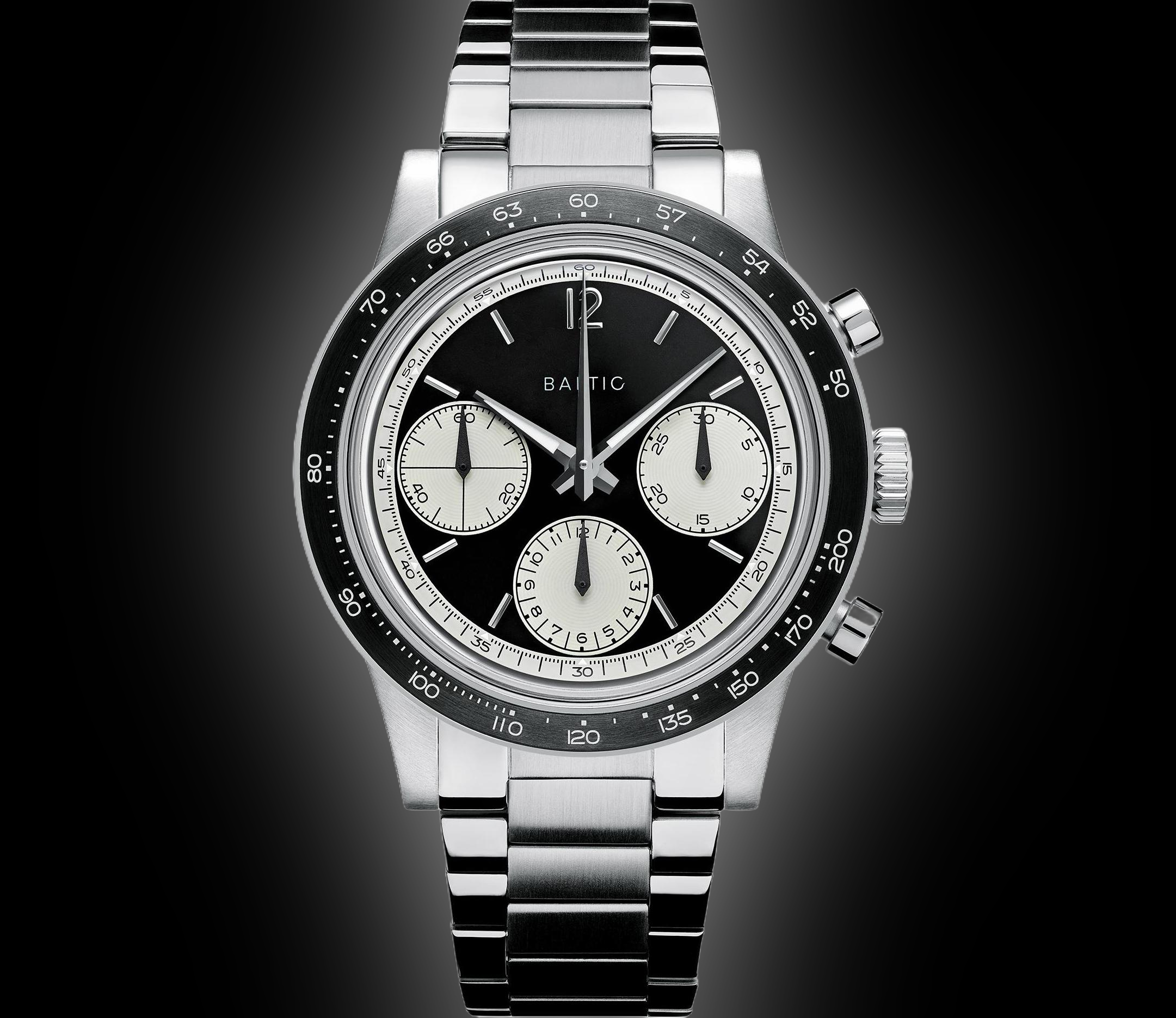 Baltic Watches Tricompax Semi Gloss Black Finish Dial, Stainless