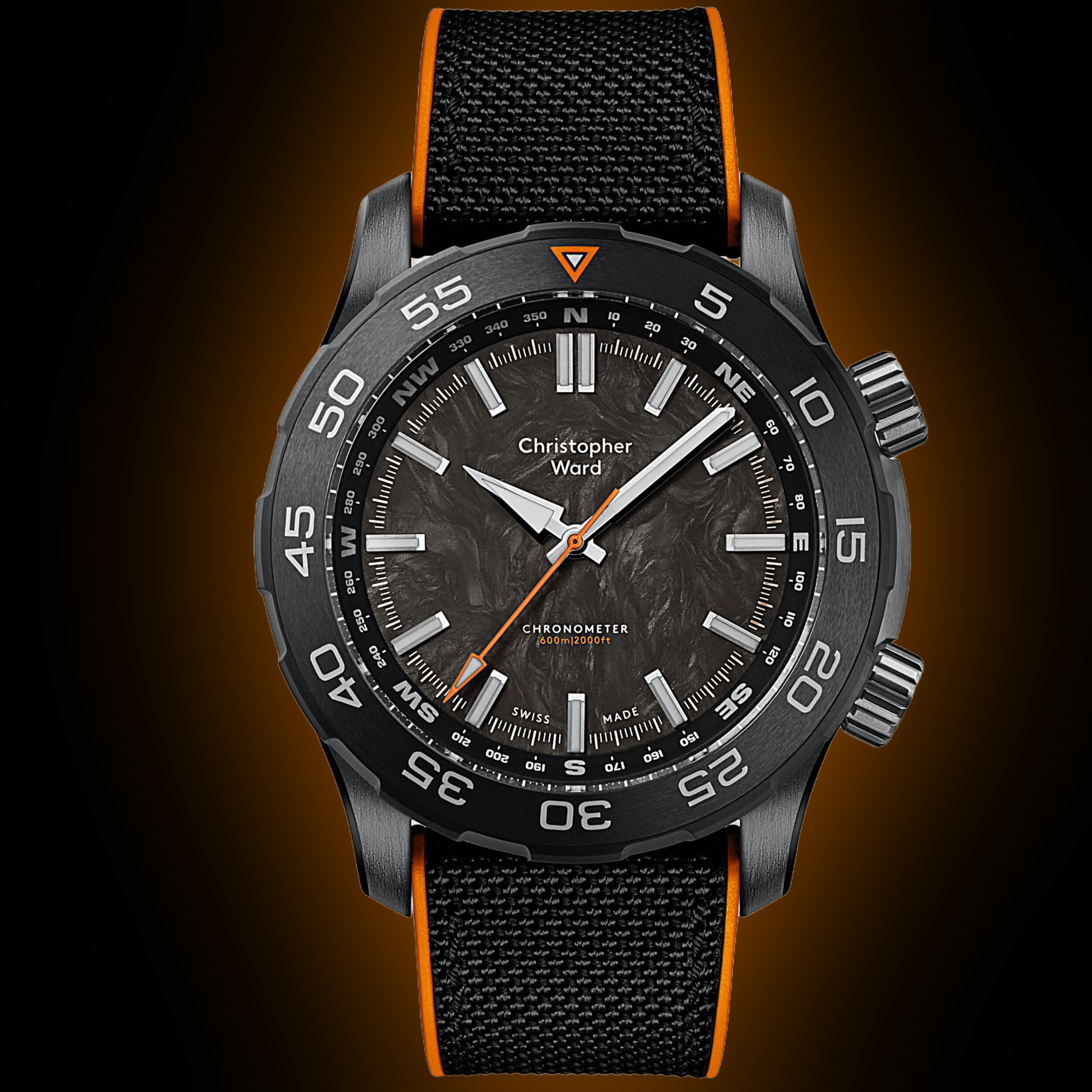 Christopher Ward Trident C60 Carbon Black Dial, Stainless Steel