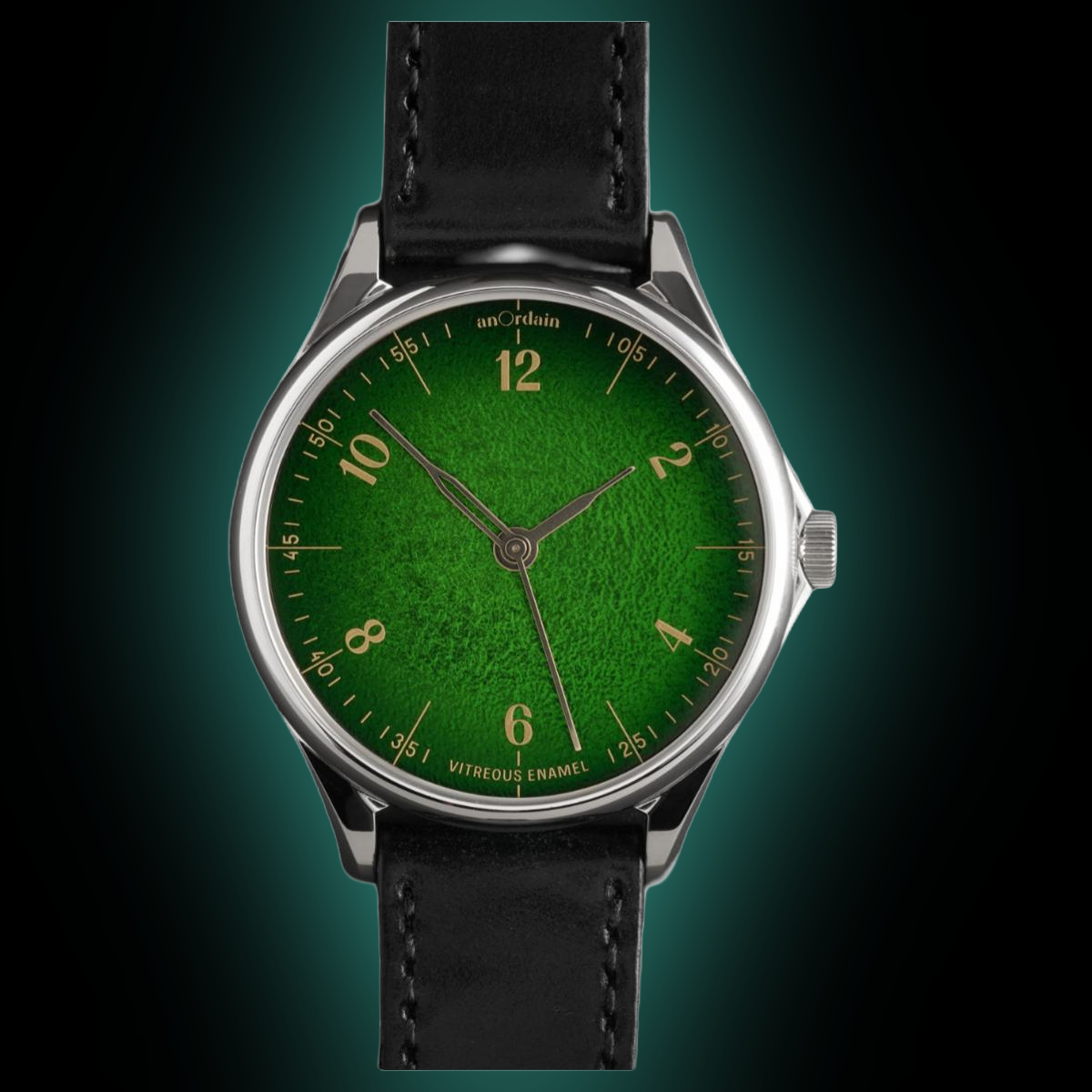 anOrdain Model 1 Green Fumé Manual, Vitreous Enamel on Silver