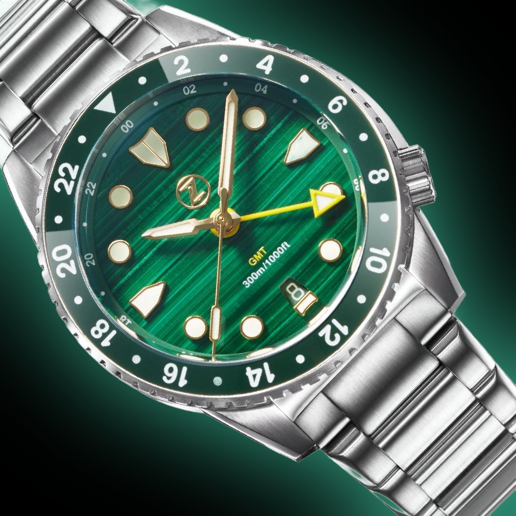 マリコ Zelos Mako 300 m GMT, Malachite Green Dial, Stainless Steel, 40 mm