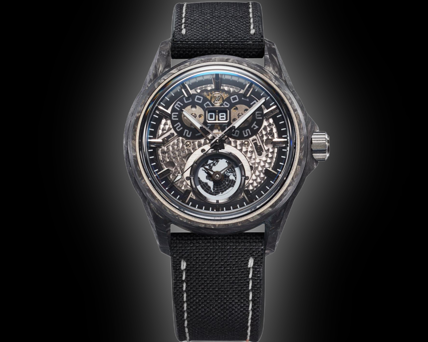 Zelos Spearfish Dual Time Carbon Moonscape, Smoked Grey Dial