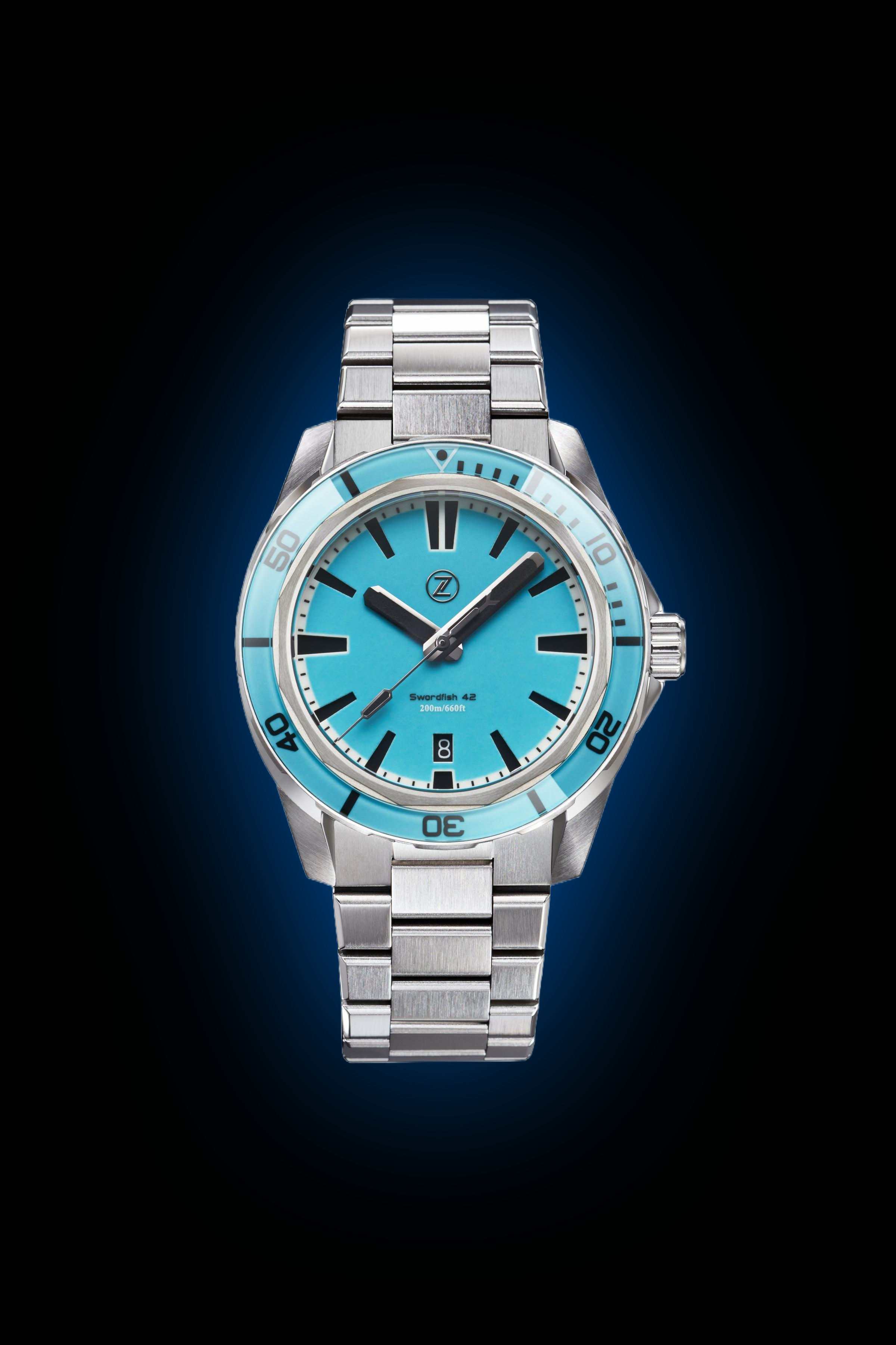 blue sky プルソワン2点 Zelos The Swordfish 42 mm Diver Sapphire, Sky Blue Dial, Stainless