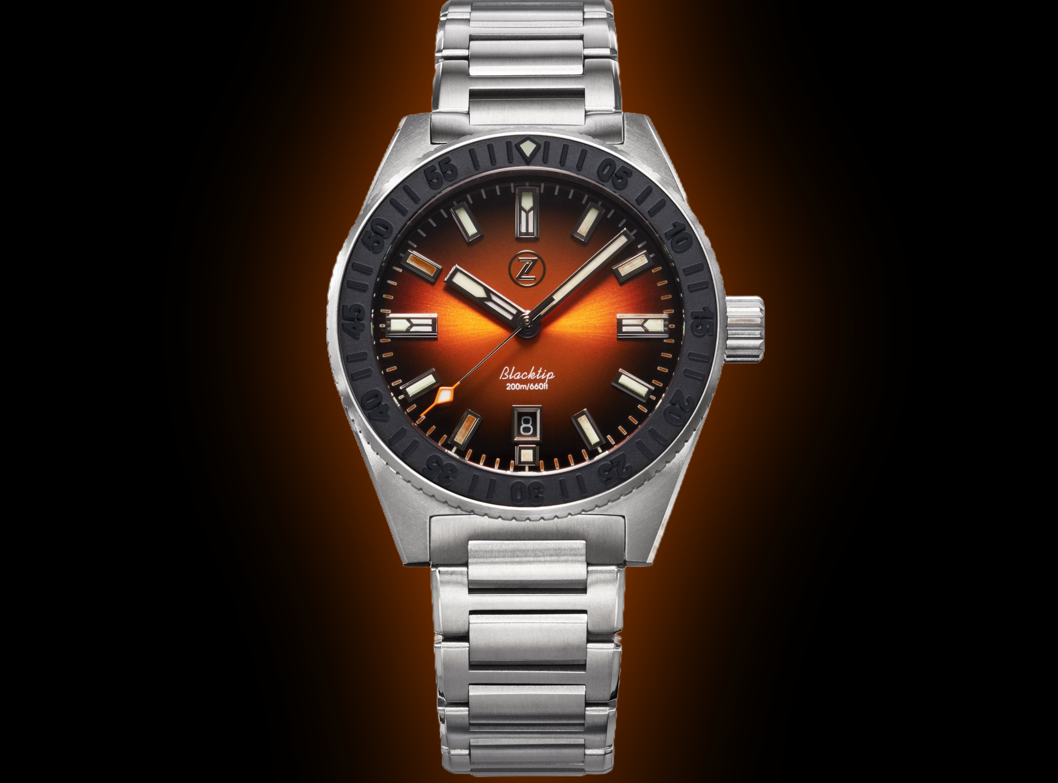 Zelos Blacktip 200 m Stealth, Fumé Burnt Orange Dial, Titanium, 41 mm
