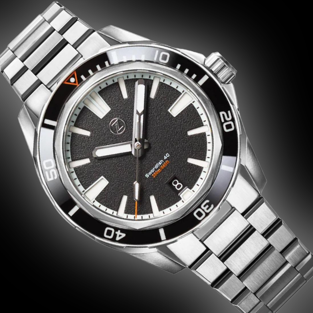 Zelos The Swordfish 42 mm Diver 200 m, Black Sand Dial, Stainless