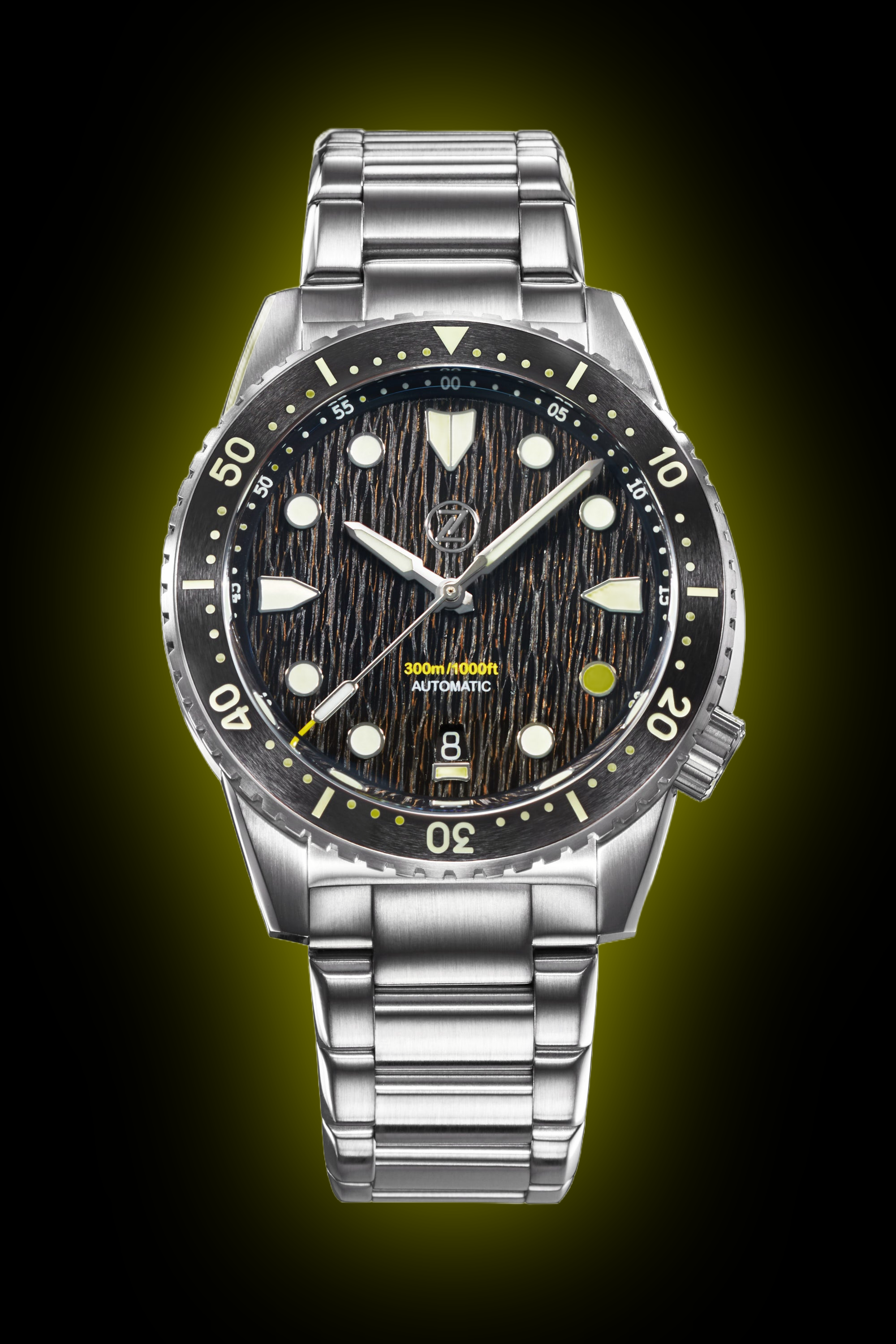 Zelos Mako 300 m Diver, Raindrop Gold Carbon Dial, Stainless