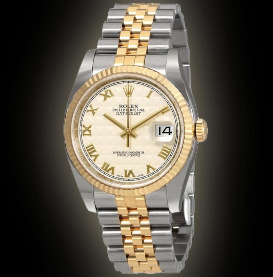 趣味 OYSTER PERPETUAL DATEJUST Rolex Datejust 36 116233 Ivory Pyramid Dial, 18kt Yellow Gold