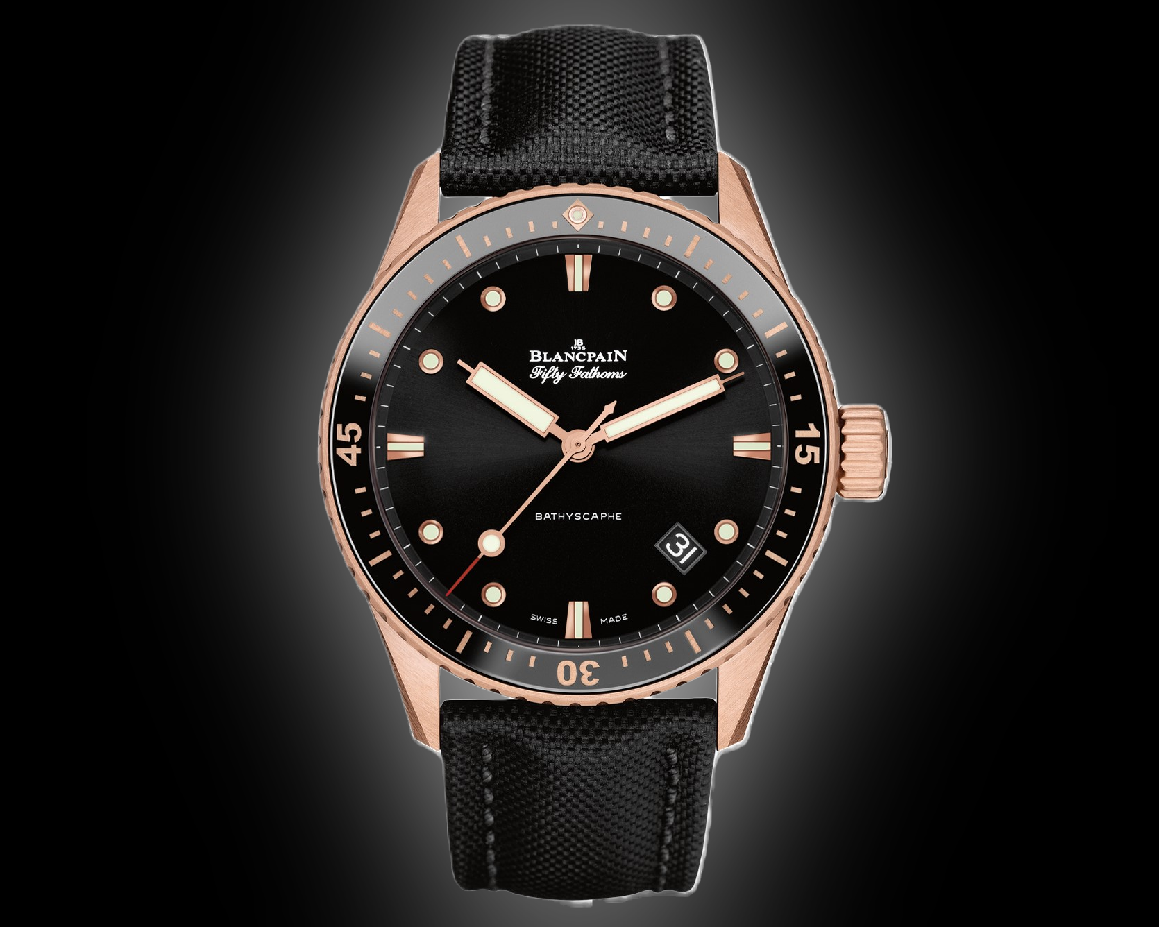 Blancpain Fifty Fathoms 5000 Black Dial, 18kt Rose Gold, 43.0 mm
