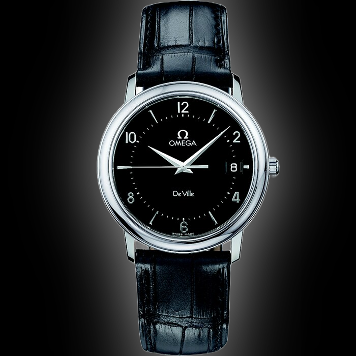 時計 Omega de ville tank black Omega De Ville Prestige 4810.50 Black Dial, Stainless Steel, 34.4