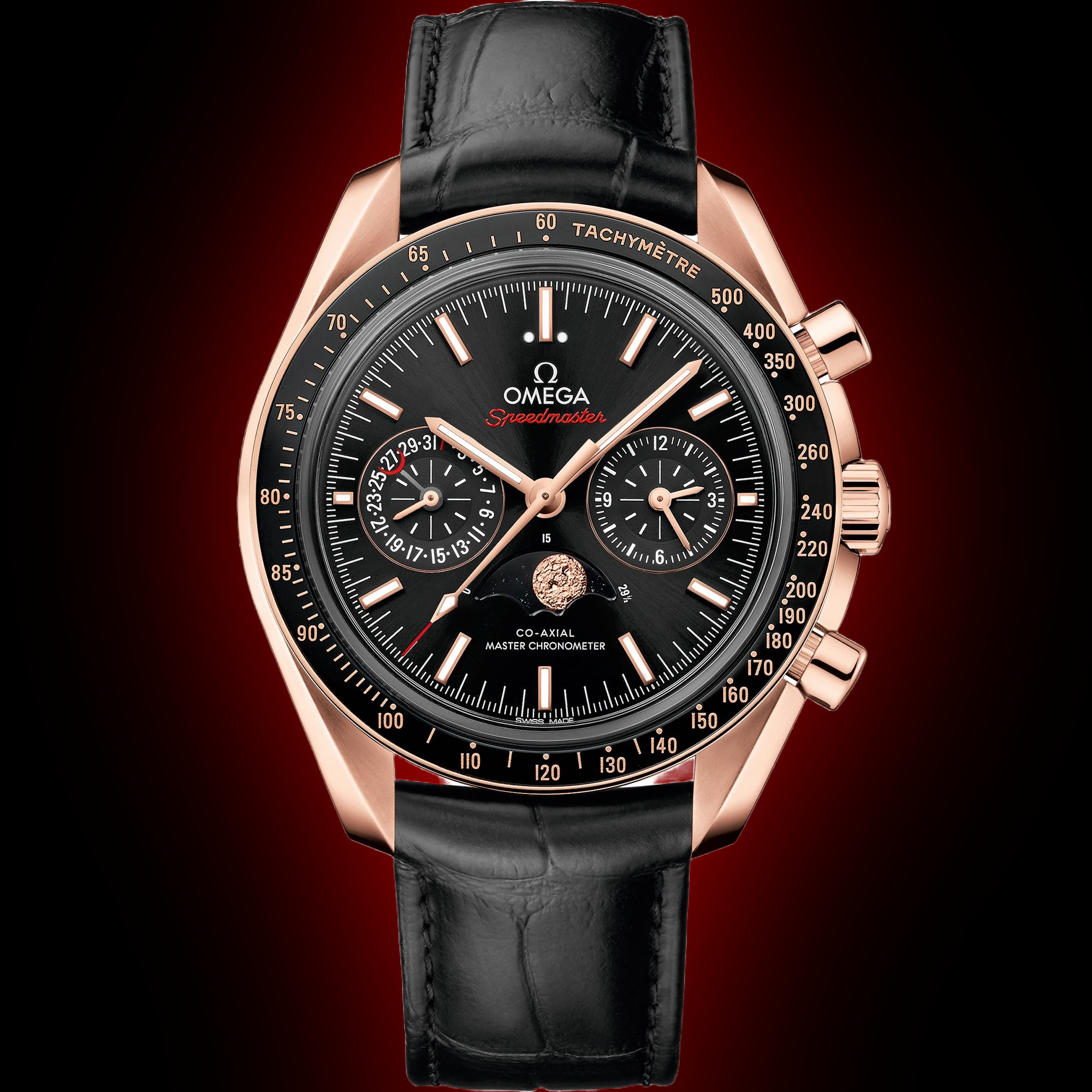 Omega Speedmaster Moonphase Black Dial, 18K Sedna Gold