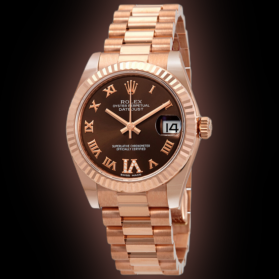ブート ROLEX ブラウンレザー Rolex Lady-Datejust 178275 Chocolate Dial, 18kt Everose Gold, 31.0