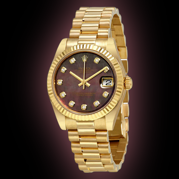 Rolex Lady-Datejust 178278 Black Mother of Pearl Dial, 18kt Yellow Gold ...