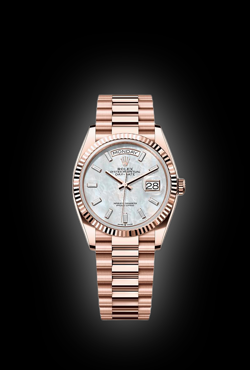 ◆TK◆ ᐉ Rolex 128235-0063 Day-Date 36mm Everose Gold Fluted Bezel