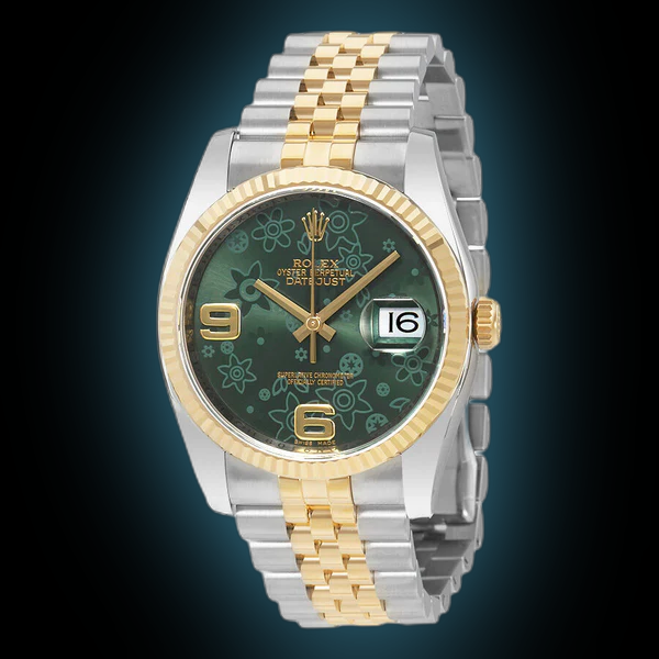Rolex Datejust 36 116233 Green Floral Dial, 18kt Yellow Gold