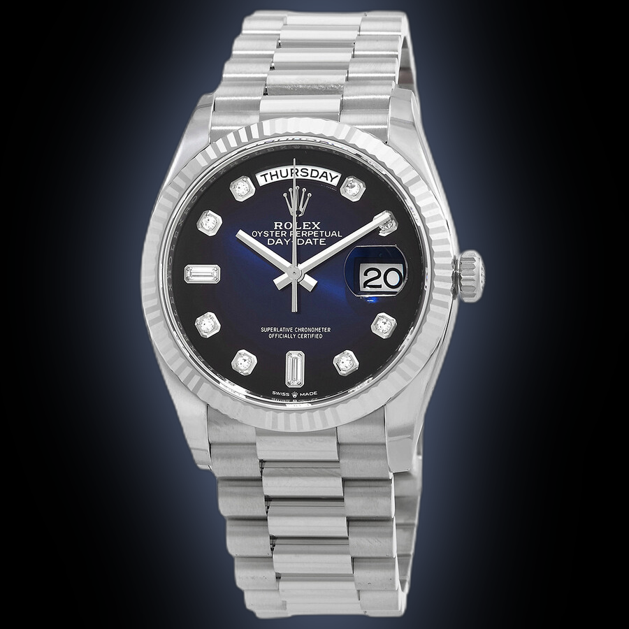 Rolex Day-Date 36 128239 Blue Ombré Dial, 18 kt White Gold, 36.0