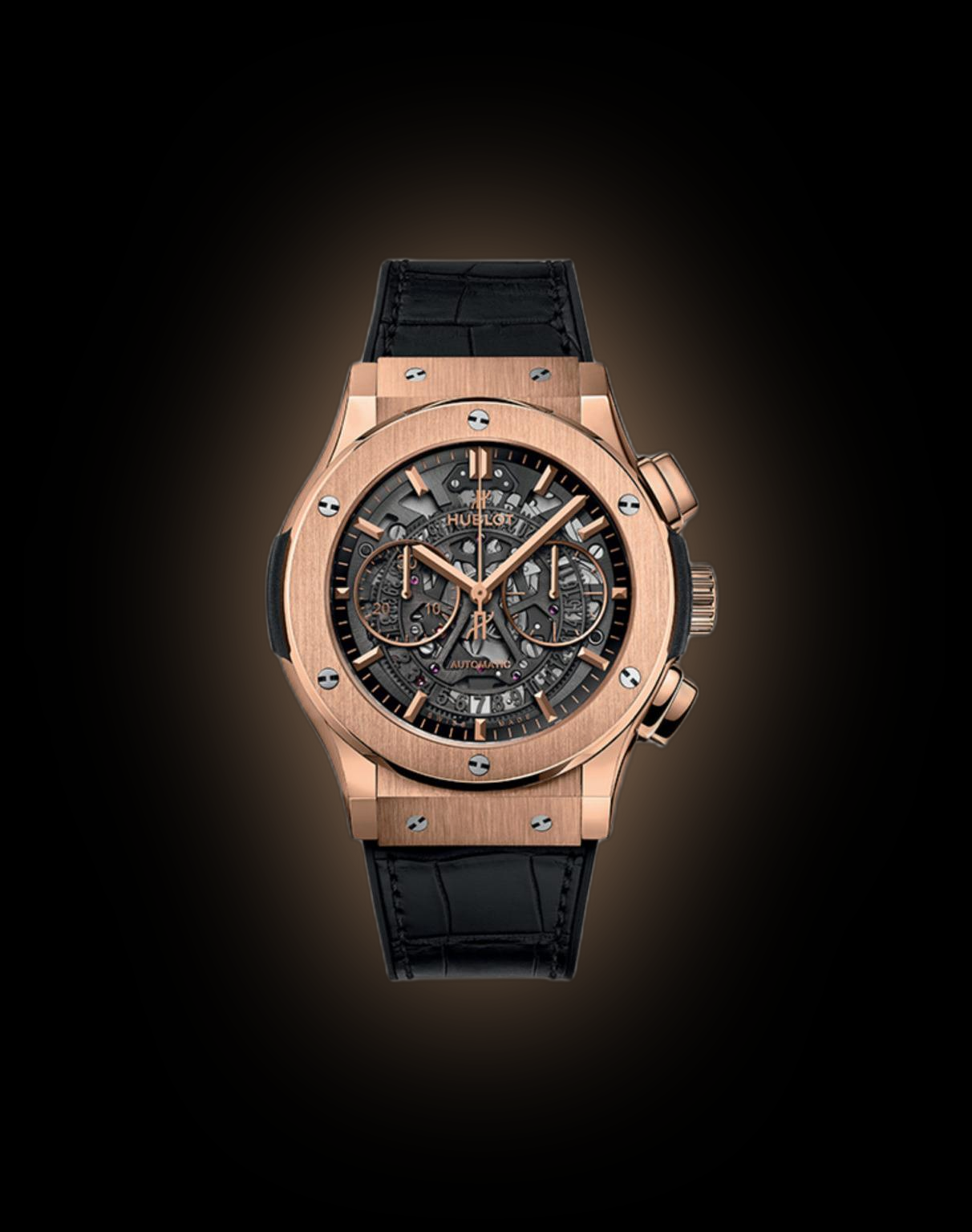 Hublot Classic Fusion 45 525.OX Black Skeleton Dial, Red Gold