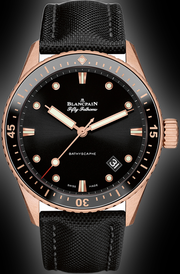 Blancpain Fifty Fathoms 5000 Black Dial, 18kt Rose Gold, 43.0 mm