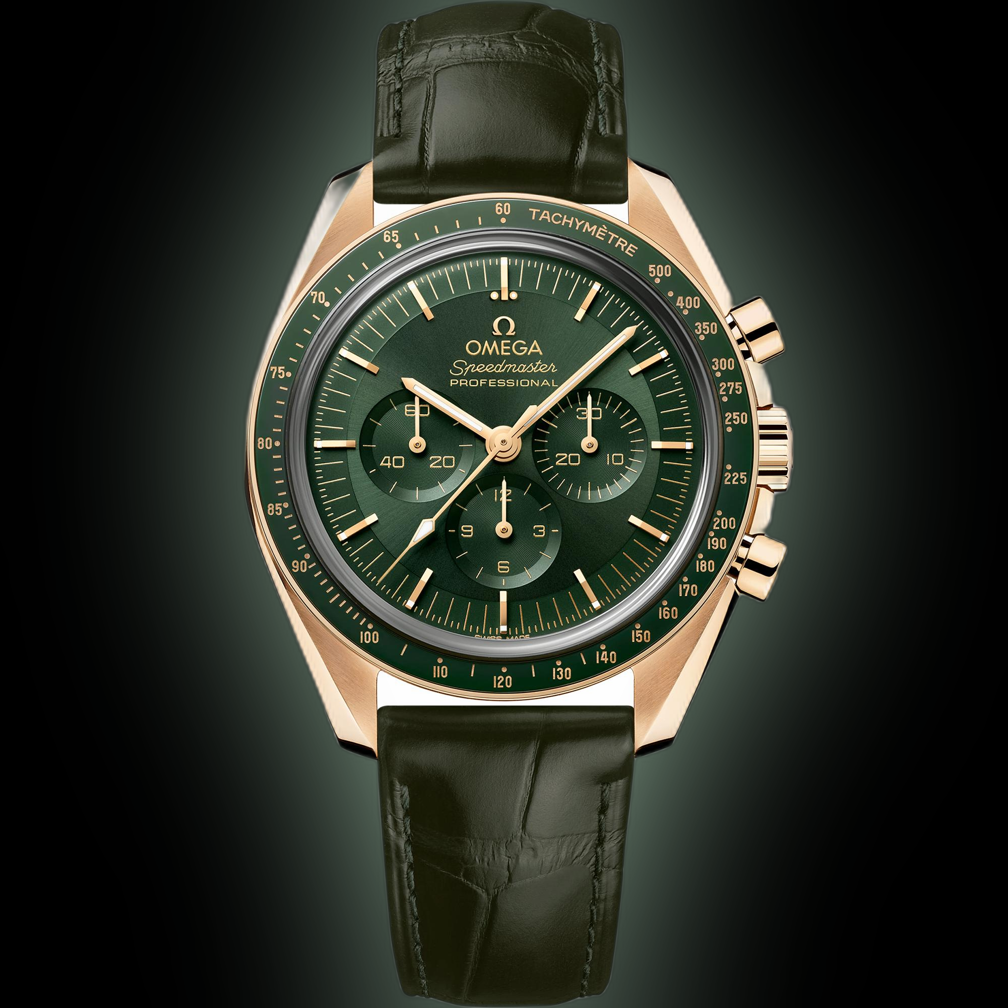 Omega Speedmaster Moonwatch Black Dial, 18K Sedna Gold