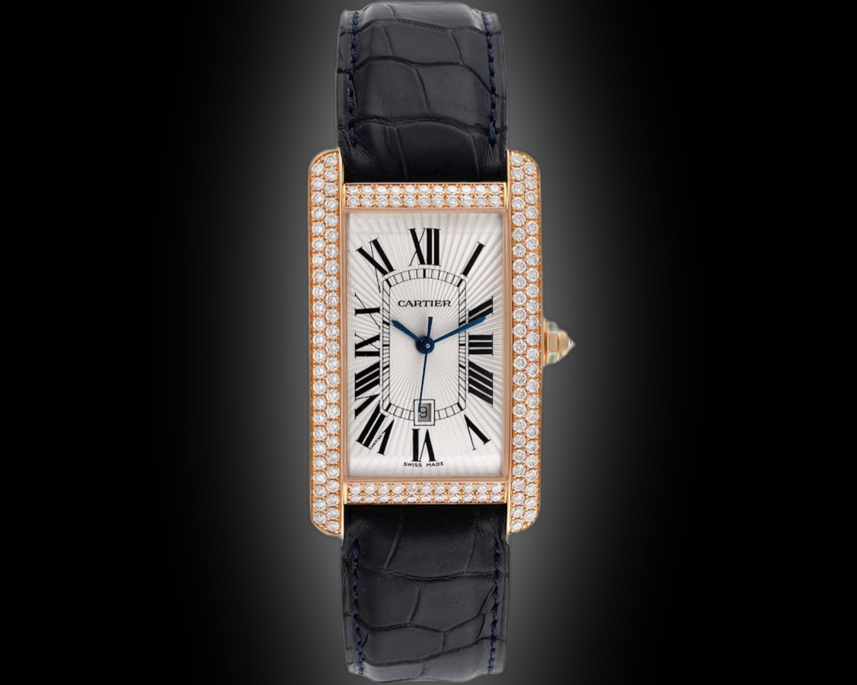 Cartier Tank Americaine WB70 Silver Dial, 18kt White Gold, Quartz