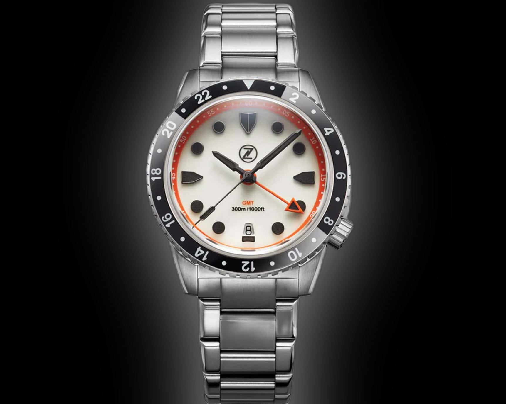 Zelos Mako 300 m GMT, Cracked Ice, White Dial, Stainless Steel, 40 mm