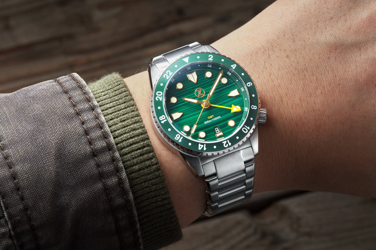 Zelos Mako 300 m GMT, Malachite Green Dial, Stainless Steel, 40 mm