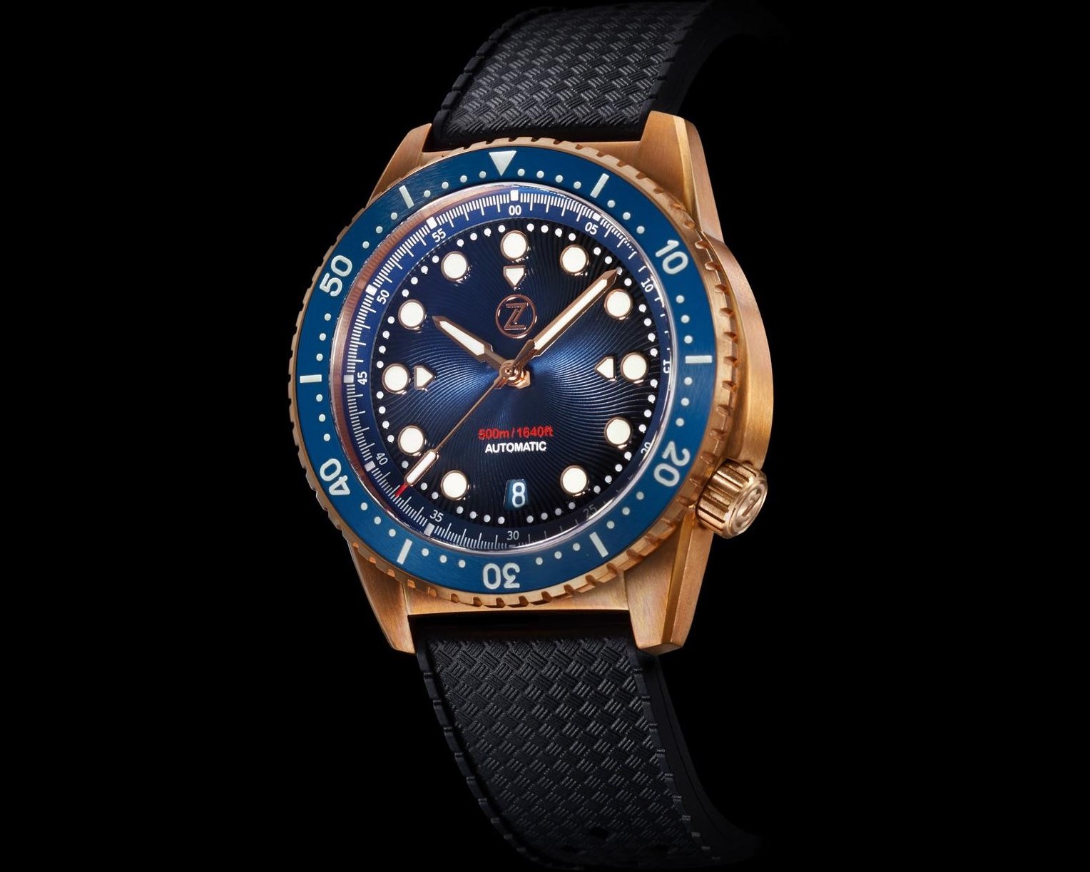 Zelos Mako V2 500 m Diver Ceramic, Midnight Blue Dial, Bronze, 40 mm