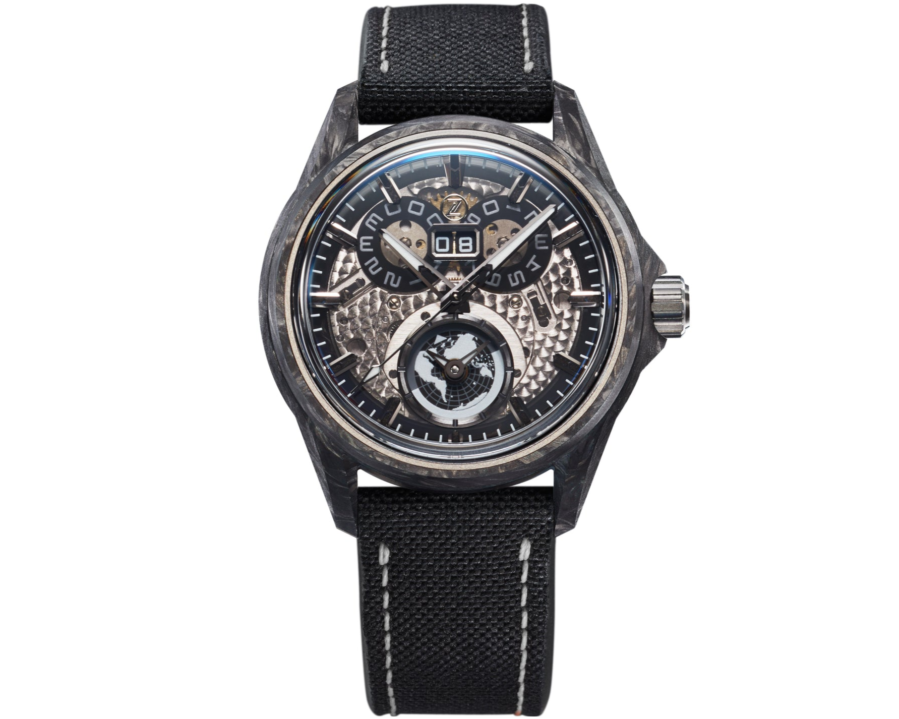 Zelos Spearfish Dual Time Carbon Moonscape, Smoked Grey Dial