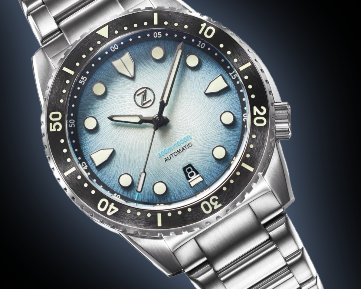 Zelos Mako 300 m Diver, Sky Blue Dial, Stainless Steel, 40 mm
