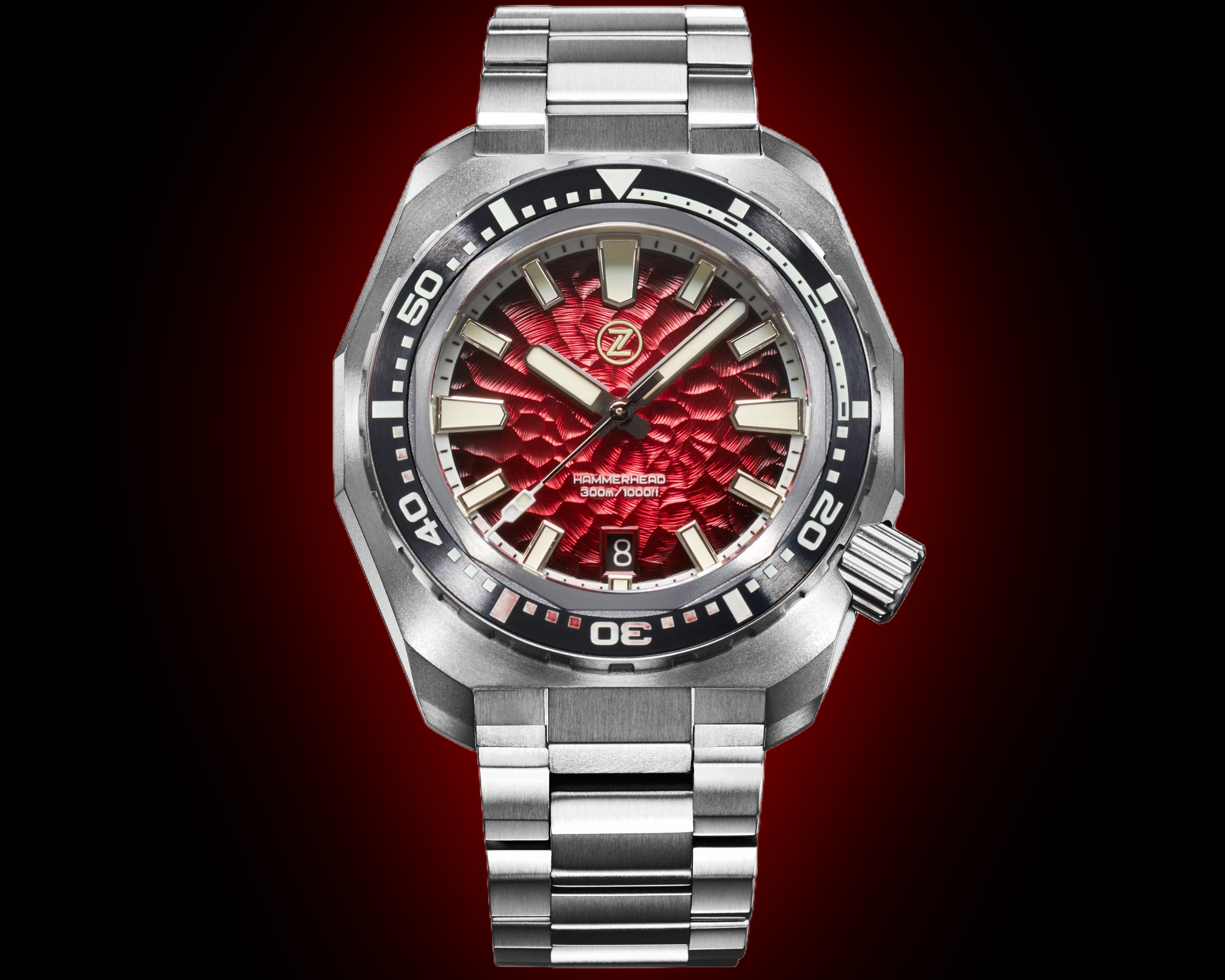Zelos Hamm Divererhead V3 300 m Brushed Finish, Fumé Red Dial