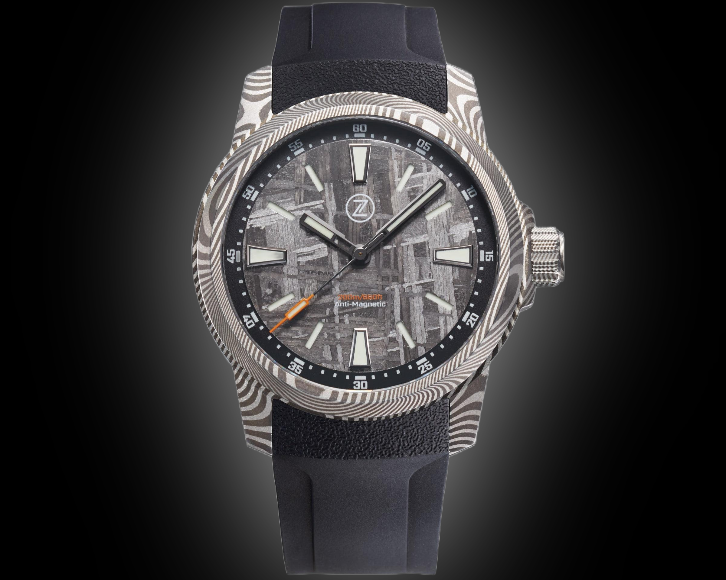 メルクル Zelos Aurora Field 38 mm Diver Fkm Rubber, Meteorite Dial