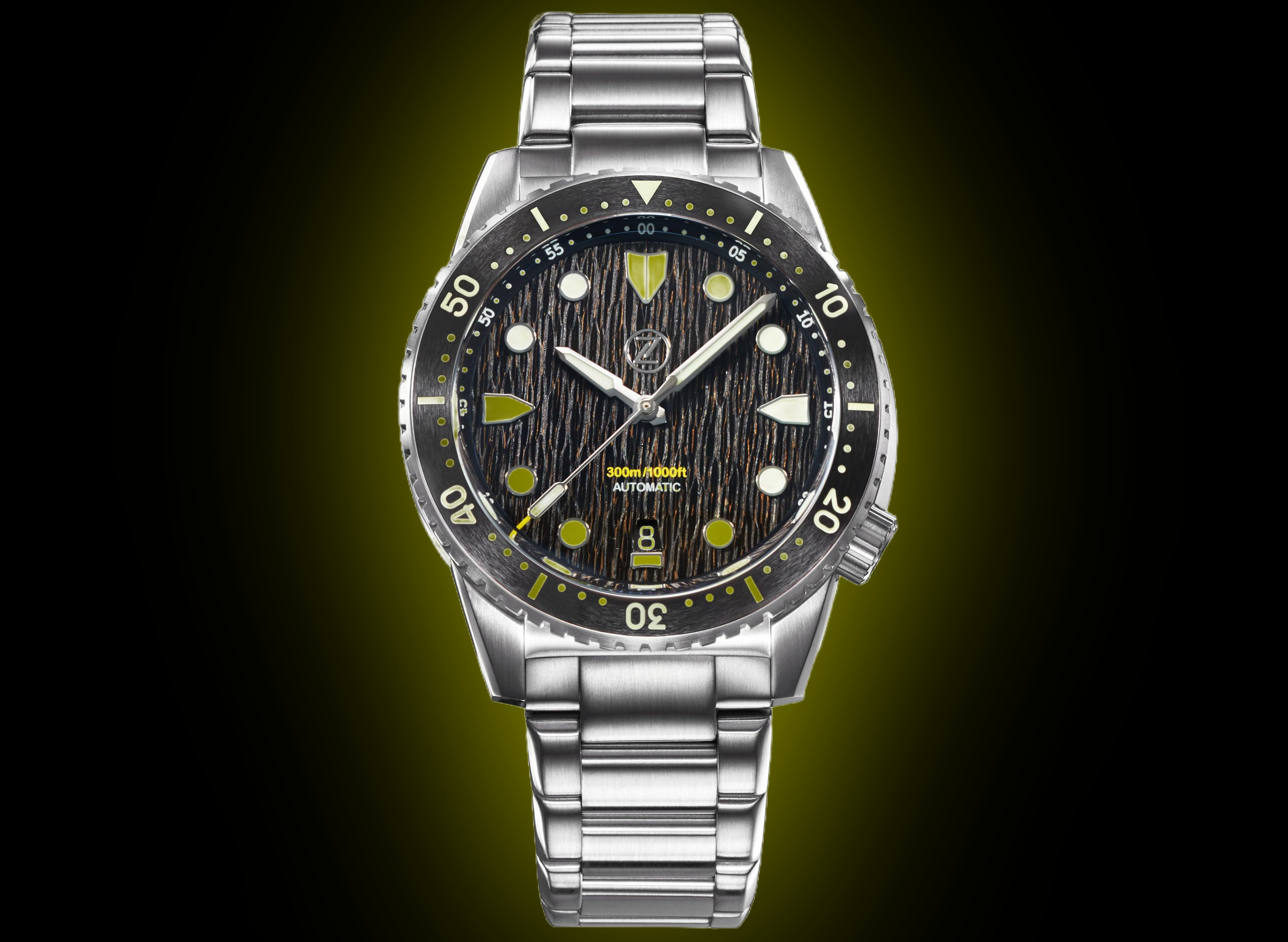 mako Zelos Mako 300 m Diver, Raindrop Gold Carbon Dial, Stainless