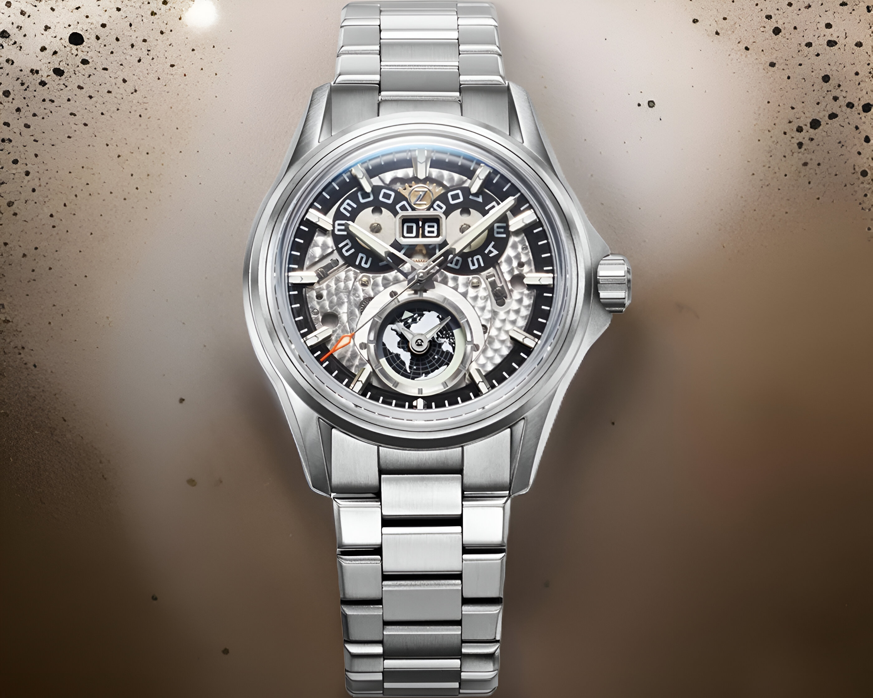 Zelos Spearfish Dual Time Carbon Moonscape, Smoked Grey Dial