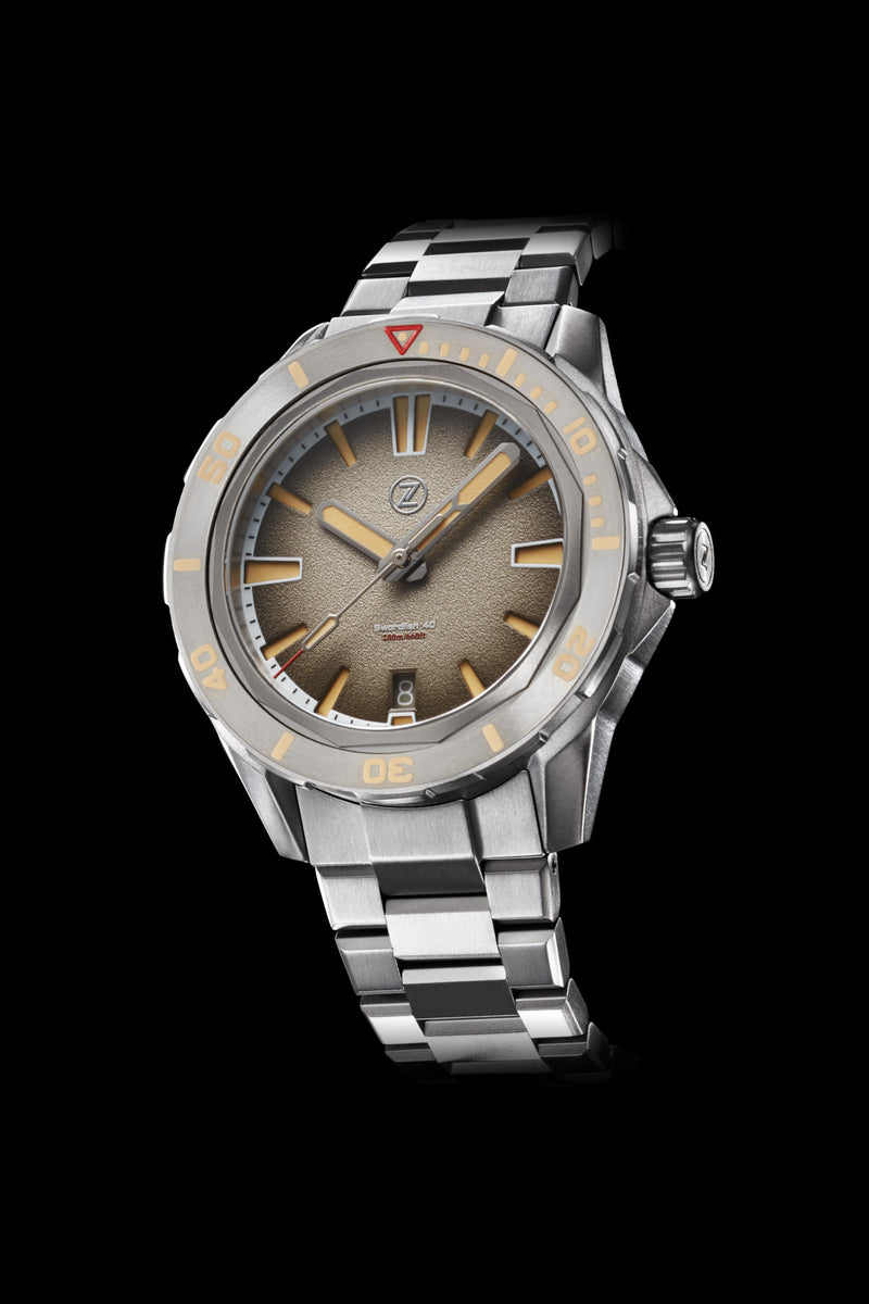 Zelos The Swordfish 40 mm Diver Ceramic, Desert Sand Textured Dial