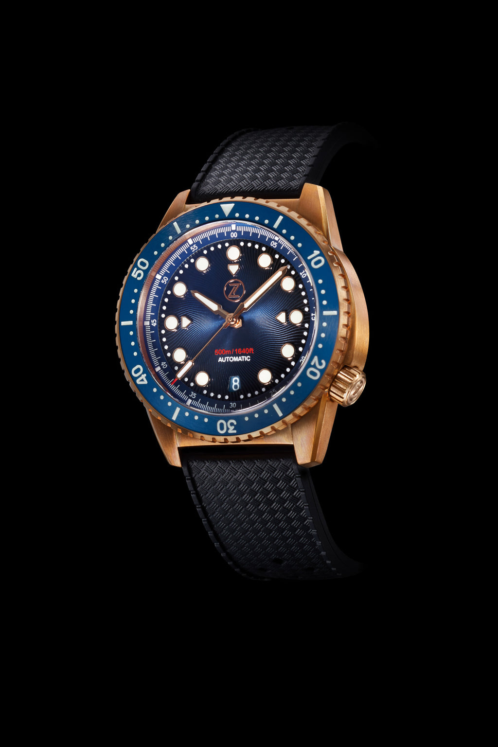 Zelos Mako V2 500 m Diver Ceramic, Midnight Blue Dial, Bronze, 40 mm