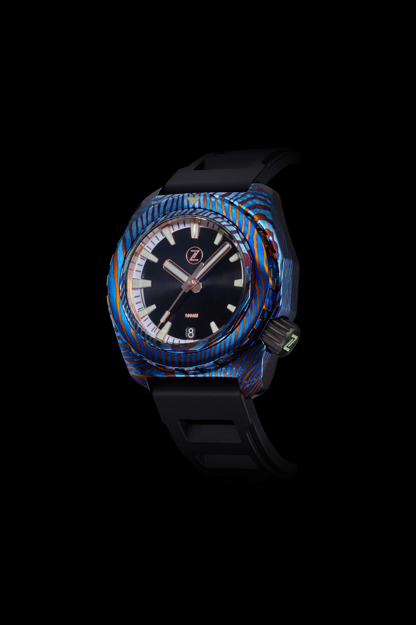 Zelos Hammerhead Ti-Damascus 2 layers, Black Dial, Titanium